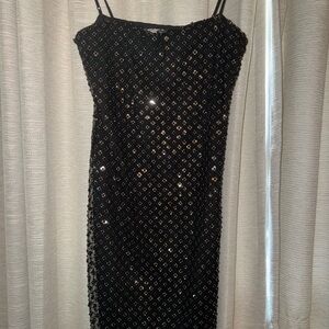 Gianni Bini Black and Gold Sequin Sheath Dress